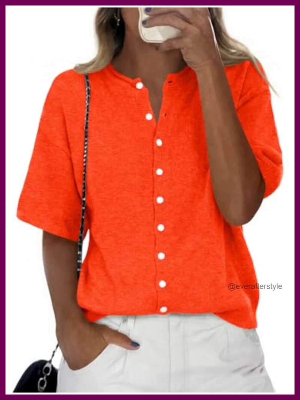 Short Sleeve Button Down Cardigan Lightweight Knit Loose Fit